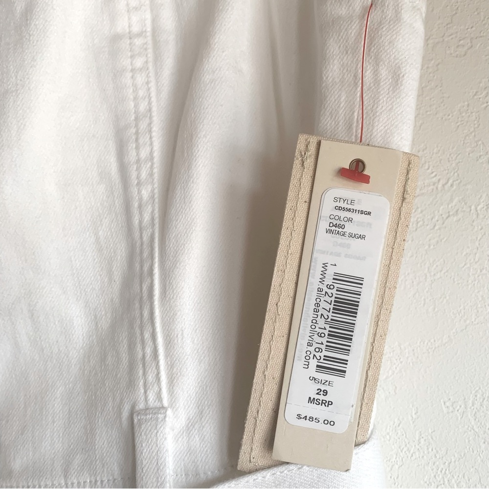 Alice + Olivia White Denim Jumpsuit Size 8 White Stretch Denim Jumpsuit Size 29 - Picture 11 of 15
